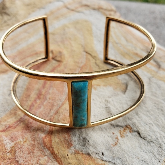 Brase Thai Jewelry - Barse Thai Turquoise Gold Cuff Bracelet